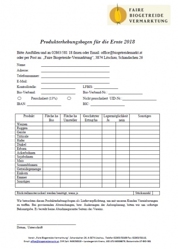 Abgabe Produkterhebungsbogen für die Getreidevermarktung